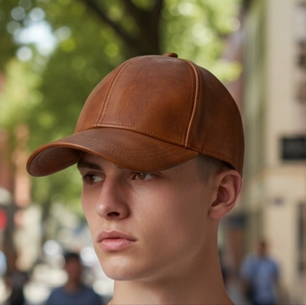 Men's Brown Leather Cap